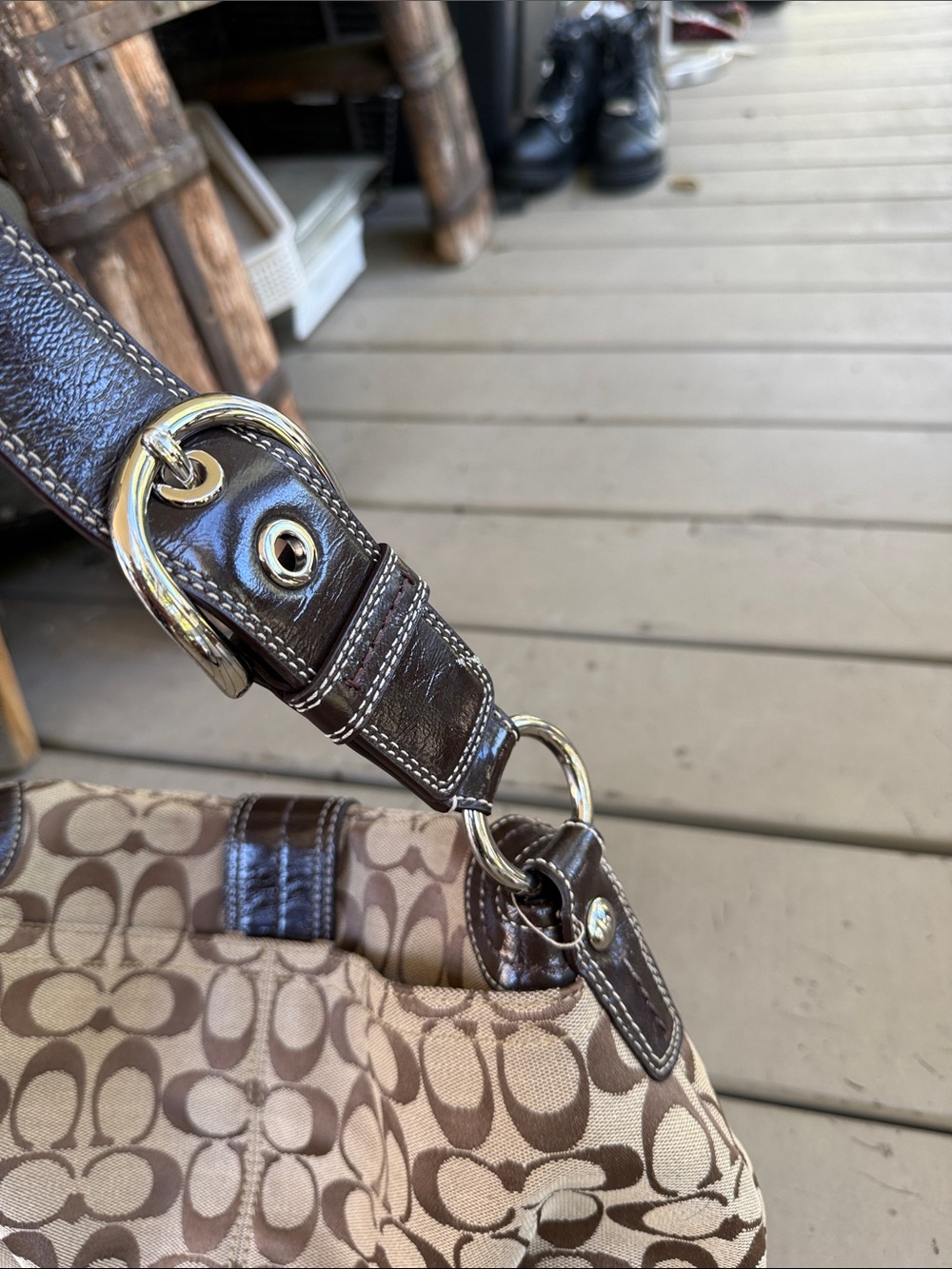 Coach Soho Pleated Signature Flap Shoulder Bag F15203 Brown Canvas Y2K - Picture 5 of 11